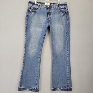 OP Men Jeans Size 38 Blue Bootcut Classic Stonewash Denim Y2K Pockets Zip Cotton